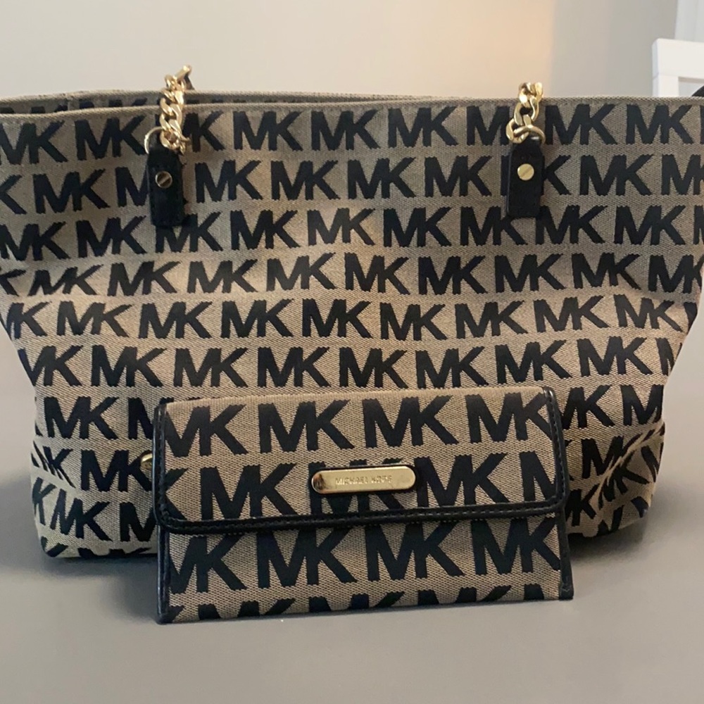 Micheal Kors canvas handbag & wallet.